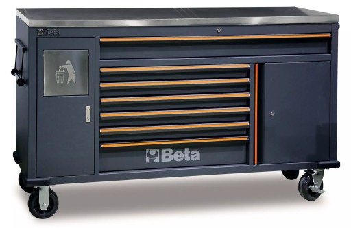 Тележка для инструментов с 7 ящиками + корзина + стальная столешница Beta 4500/C45PRO/MWS/X