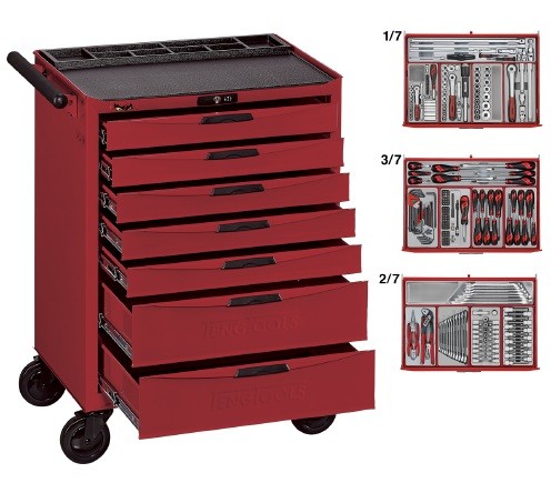 Тележка для инструментов с 7 ящиками и набором инструментов из 282 предметов. TCM282 TengИнструменты