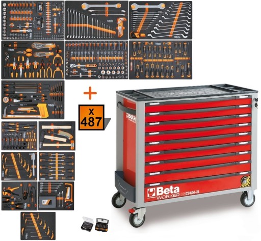 Инструментальная тележка с 9 ящиками BETA BW2400S/XLR9/E-XL + набор из 487 элементов