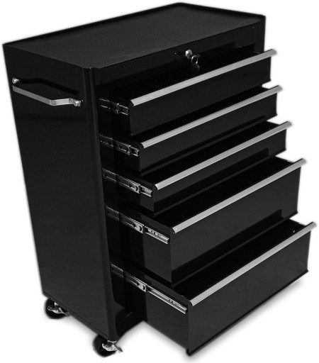 Тележка для инструментов, шкаф для мастерской, 5 ящиков, ПОДНЯТЫЙ, черный