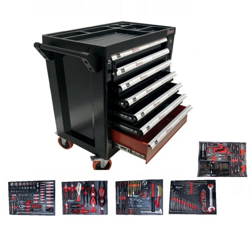 Тележка для инструментов шкаф для мастерской 7 ящиков + инструменты 274el + коробка для хранения