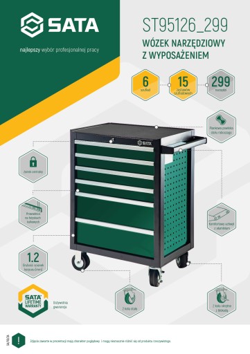 Інструментальний візок для майстерень з обладнанням SATA, 6 ящиків, 299 шт. ST95126_299