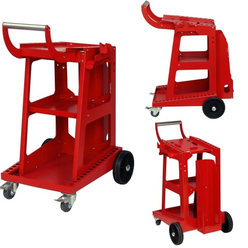 Красная сварочная тележка с полкой MIGOMAT MIG TIG MMA PLAZMA 3 полки