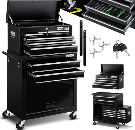 Тележка для мастерской MASKO с чемоданом – 9 отделений, запираемая, массивная