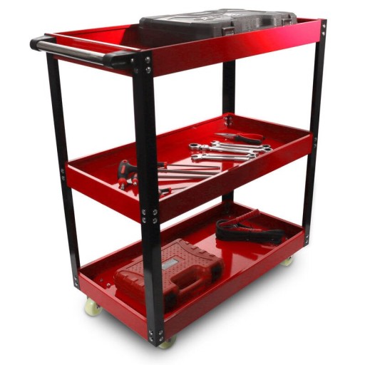 Червоний робочий візок для інструментів на колесах з ручкою
