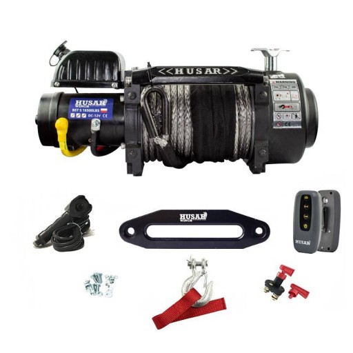 Лебідка електромобільна Husar 16500 24V синтетичний трос-евакуатор