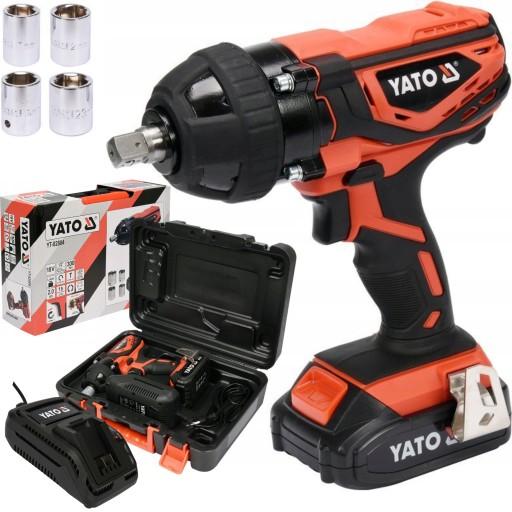 АККУМУЛЯТОРНЫЙ гайковерт YATO 18 В + 4 НАСАДКИ 1/2 дюйма, 300 Нм, 2,0 Ач, НАБОР
