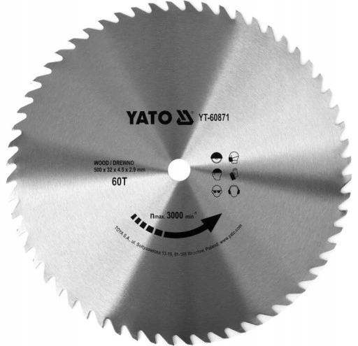 ЩИТ YATO ДЛЯ МОКРІХ І СУХИХ ДЕРЕВ БЕЗ WIDIA 500X60TX32MM YT-60871