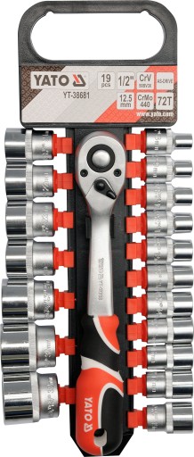 НАБОР ТОРЦЕВЫХ КЛЮЧЕЙ YATO НА ТРЕЩОТКЕ 19шт. 1/2'' 8-32мм