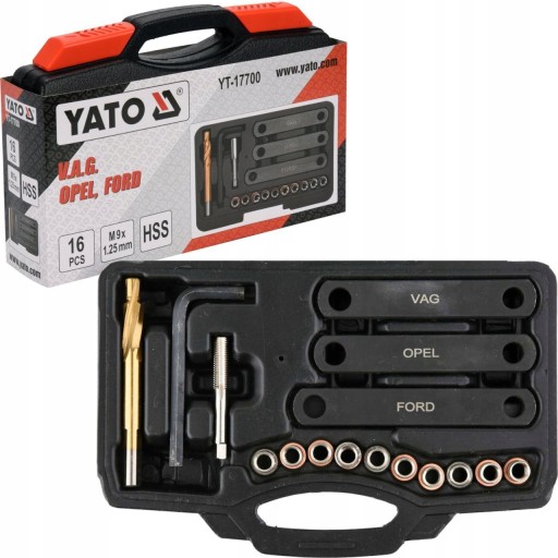 РЕМОНТНИЙ КОМПЛЕКТ РІЗЬБИ ГАЛЬМІВНОГО СУППОРА YATO 16 ЕЛЕМЕНТІВ YT-17700