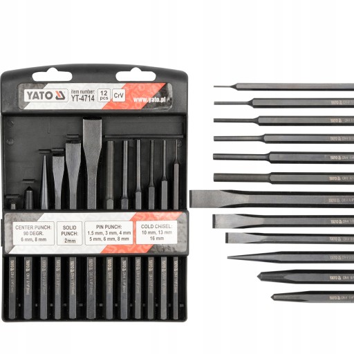 YATO НАБІР РІЗАКІВ І ПРОБІЙНИКІВ ЦИЛІНДРИЧНІ ПРОБІЙНИКИ 12 ШТ YT-4714