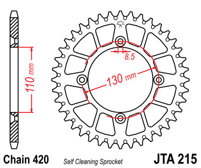 JTA215.50 - ЗАДНЯЯ ЗВЕЗДОЧКА MOTO. Алюминий
