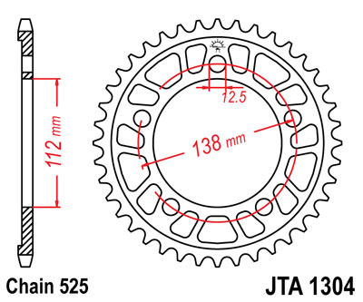 JTA1304.44 - ЗАДНЯЯ ЗВЕЗДОЧКА MOTO. Алюминий