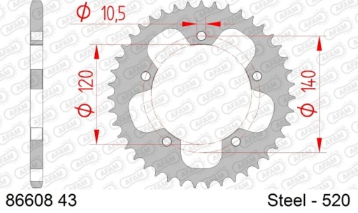 86608-43 - ЗАДНЯЯ ЗВЕЗДОЧКА MOTO. СТАЛЬ OCYN