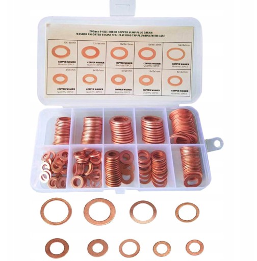 НАБІР 200 ШАЙБ МІДНІ УНІВЕРСАЛЬНІ