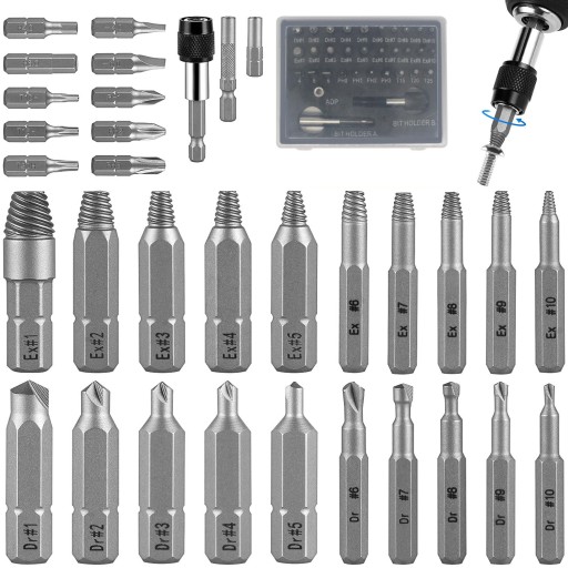 НАБІР З 34 ЕЛЕМЕНТІВ ДЛЯ ВИДАЛЕННЯ ЗЛАМАНИХ Гвинтів ЕКСТРАКТОРІВ