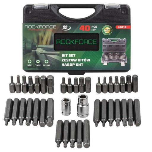 НАБОР БИТ С РУЧКАМИ 40EL 10мм 75/30мм: T20-T55 H4-H12 M5-M12 ROCKFORCE