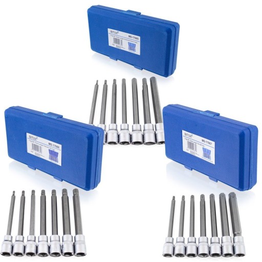 НАБІР ДОВГИХ ШЛИЦЕВИХ ГНІЗД TORX XZN ШЕСТИГР. 3/8