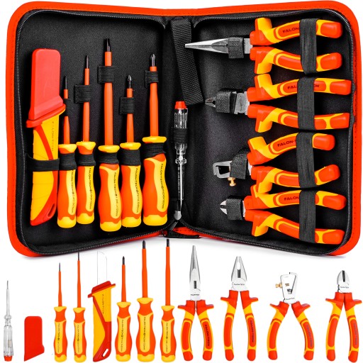 НАБОР ИЗОЛИРОВАННЫХ ИНСТРУМЕНТОВ ДЛЯ ЭЛЕКТРИКА ОТВЕРТКИ СЪЕМНИК КАБЕЛЯ МЕТР 11 шт.