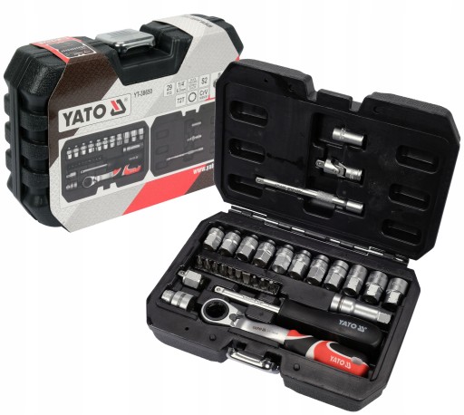 НАБІР ШЛИЦЕВИХ ГАЙКОВИХ КЛЮЧІВ YATO 1/4'' 29 ЕЛ. КОРПУС STEEL S2 CRV 72T