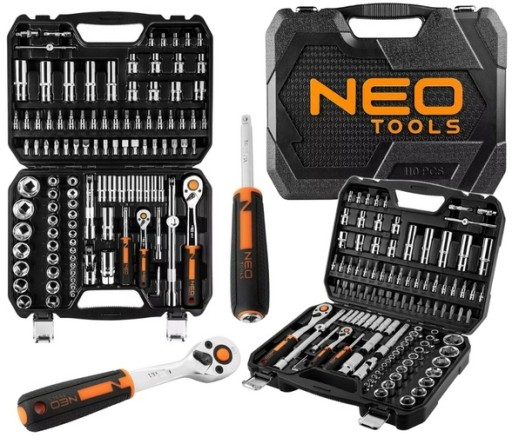 НАБІР ГАЙКОВИХ КЛЮЧІВ 110 ЕЛЕМЕНТІВ Flat Cross Torx Neo Tools