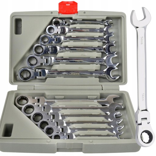 НАБОР КЛЮЧЕЙ СТОРМОВЫХ КОЛЬЦЕВ С ТРЕЩОТКОЙ 8-19 ММ GEKO