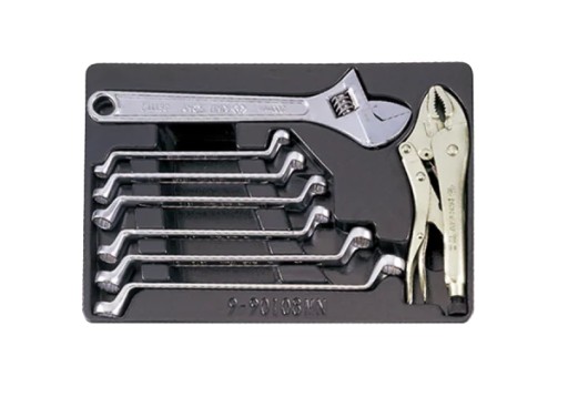 НАБОР КЛЮЧЕЙ НАКОЛЬЦОВЫХ ИЗОГНАННЫХ 75, 8 шт. 8–19 мм, РАЗВОДНОЙ КЛЮЧ, ЩИПОТКА