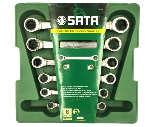 НАБОР ДВОЙНЫХ НАКИДНЫХ КЛЮЧЕЙ С ТРЕЩОТКОЙ M8-M19 (6) SATA 09025