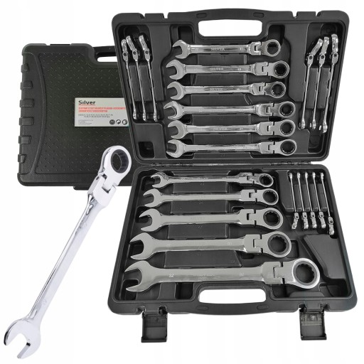 НАБОР КЛЮЧЕЙ КОМБИНИРОВАННЫХ С ТРЕЩОТКОЙ, СЛОМАННЫХ 6-32ММ, 22 ШТ.