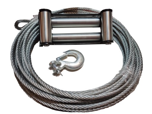 КОМПЛЕКТ СТАЛЬНОГО ТРОСА 25М ДЛЯ ЛЕБЕДКИ + РОЛИКИ + КРЮК 4Х4