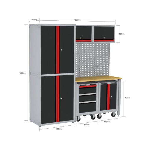 КОМПЛЕКТ МЕБЕЛИ ДЛЯ МАСТЕРСКОЙ 13 предметов. ШКАФЫ НА КОЛЕСАХ БЕЗОПАСНАЯ УМНАЯ ДЕРЕВЯННАЯ СТОЛЕШНИЦА