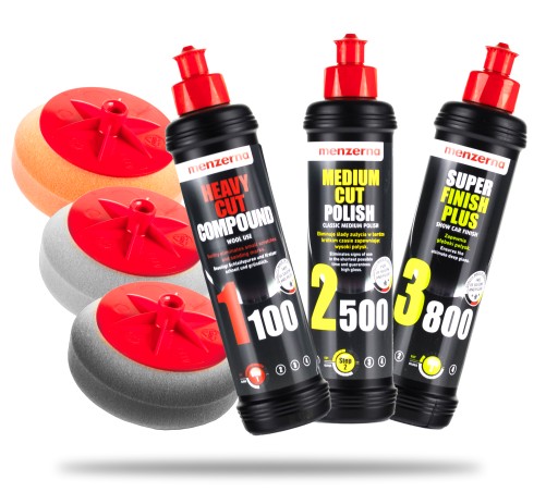 MENZERNA НАБІР 1100 2500 3800 ПОЛІРУВАННЯ АВТОМОБІЛЯ + ПОЛІРУВАЛЬНІ ПОДУШКИ