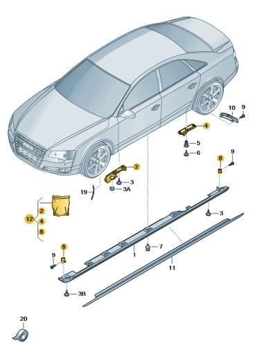 КОМПЛЕКТ ДЕТАЛЕЙ КРЕПЛЕННЯ ПОРОГУ AUDI A8 D4 ОРИГІНАЛЬНИЙ ДИЛЕРСЬКИЙ НОВИЙ 4H0898855B