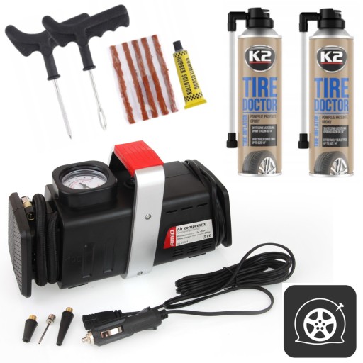 КОМПЛЕКТ ДЛЯ РЕМОНТА ШИН КОЛЕСА КОМПРЕССОР 12V / 230V