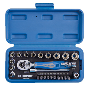 НАБОР ИНСТРУМЕНТОВ 1/4 27 шт. КОРОТКИЕ РАЗЪЕМЫ, 12-гранные.