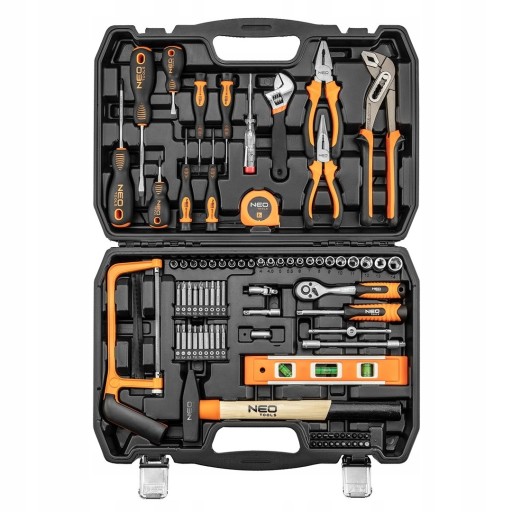 НАБІР ІНСТРУМЕНТІВ NEO 88 EL. КЛЮЧІ, ТРІСКАВКА, РОЗЕТКИ, МОЛОТОК, ВАліза