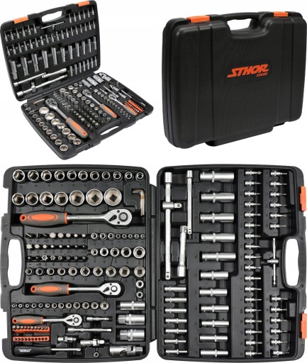 НАБІР ІНСТРУМЕНТІВ STHOR 173 ЕЛЕМЕНТИ ЧОХОЛ ГНІЗДОВИ TORX ХРАПОВИКИ IMBUS