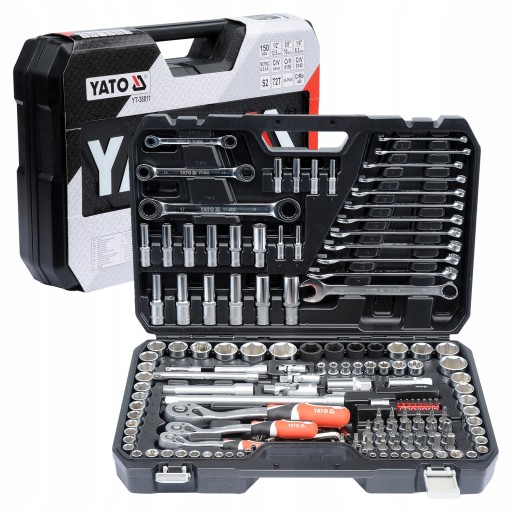 НАБІР ІНСТРУМЕНТУ YATO 150 ЕЛ. ХРАПОВИКИ CRV 72 ЗУБИ ЯК КОРПУС ПРИВОДУ