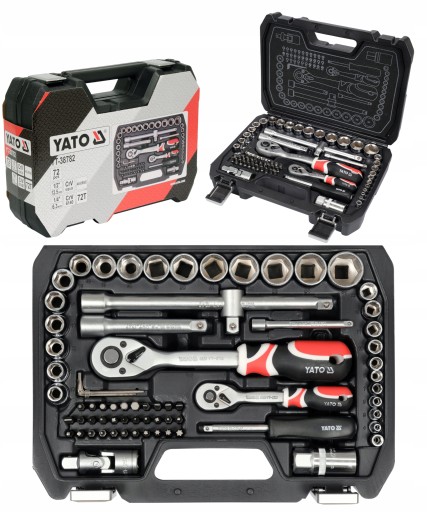 НАБІР ІНСТРУМЕНТУ YATO 72 ЕЛЕМЕНТИ ГАЙКОВІ КЛЮЧІ 1/4'' 1/2'' CRV 50BV3