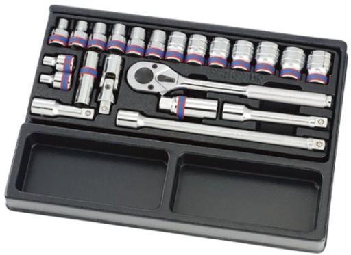 НАБІР РОЗЕТОК 1/2 22 шт. КОРОТКИЙ 6-гран. 8 - 24 мм З АКСЕСУАРАМИ, ВСТАВКА ДЛЯ ВОДИ