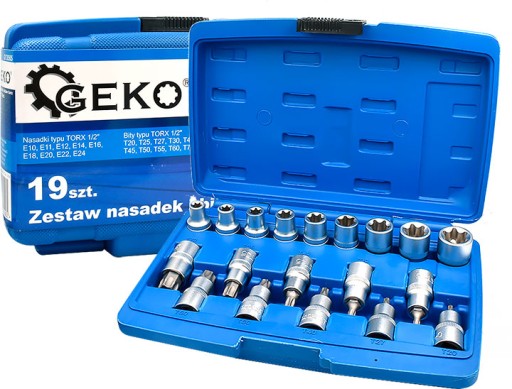 Набор торцевых головок и бит TORX 1/2' 19ШТ GEKO G13565