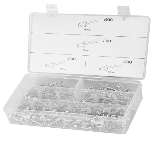 НАБОР ЗАКЛЕПОК АЛЮМИНИЕВЫЕ ЗАКЛЕПКИ 400 шт. органайзер NEO 11-970.