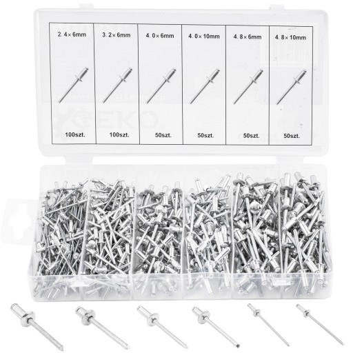 НАБОР ЗАКЛЕПОК АЛЮМИНИЕВЫЕ ЗАКЛЕПКИ ДЛЯ РУЧНЫХ ЗАКЛЕПОЧНИКОВ 400 ШТ.