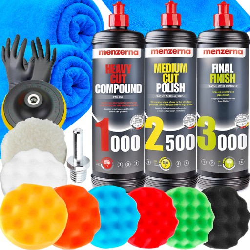 НАБОР ПОЛИРОВАЛЬНЫХ ПАСТ MENZERNA + ГУБКИ НАБОР ДЛЯ ПОЛИРОВКИ АВТОМОБИЛЯ