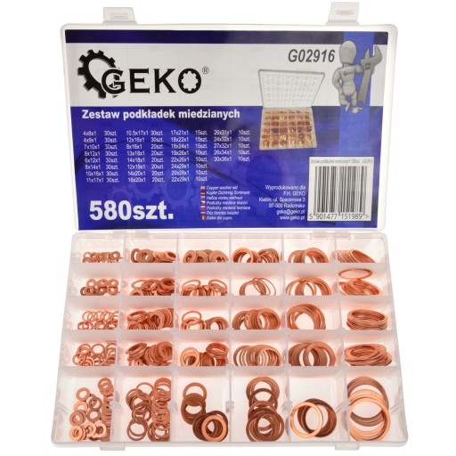 НАБІР МІДНИХ ШАЙБ 580 ШТ. GEKO МІДНА ШАЙБА