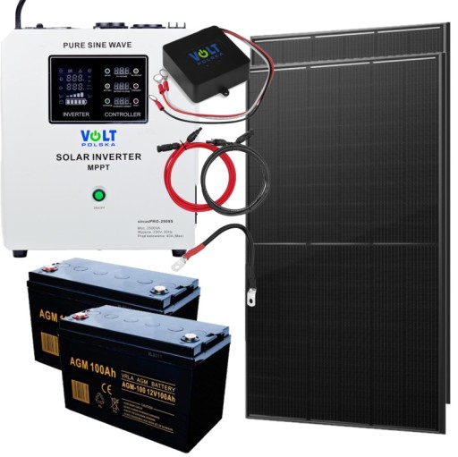 ZESTAW SOLARNY 230V 2500W 24V PANEL INWERTER SOLAR - СОЛНЕЧНЫЙ КОМПЛЕКТ 230 В 2500 Вт 24 В СОЛНЕЧНЫЕ ПАНЕЛИ 830 Вт 2 БАТАРЕИ 100 Ач