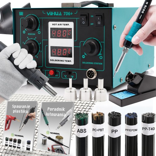 КОМПЛЕКТ МАШИН ДЛЯ ЗВАРЮВАННЯ ПЛАСТИКУ YIHUA 706+ FLAG 907G T-I TIP 5x BINDER MESH