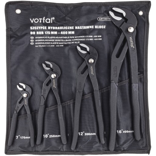 НАБОР РЕГУЛИРУЕМЫХ ПЛОСКОГУБЦЕВ ДЛЯ ТРУБ 4 ШТ 175 250 300 400 ММ CRV КЛЕЩИ