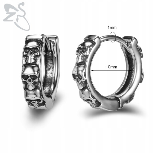 ZS 1 пара круглих сережок у стилі панк-рок Череп 316L