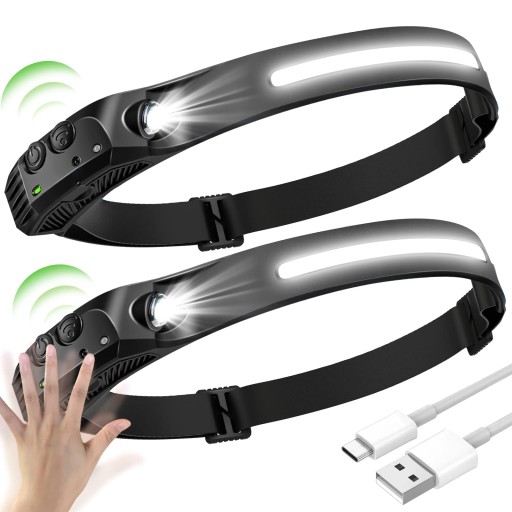 Набір із 2 налобних фар 350 люмен COB 230°, сенсор IPX4 із 5 режимами